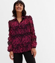 New Look Pink Animal Print Ruched Long Sleeve Shirt